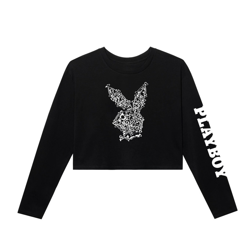 Playboy Halloween Crop Top with Skeleton Bunny Head